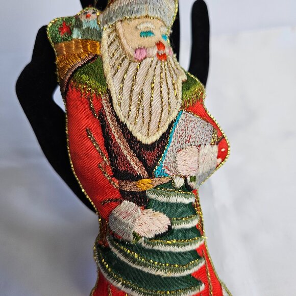 Embroidered Santa Ornament Vtg St. Nick Old World Father Christmas Decor - Picture 8 of 13
